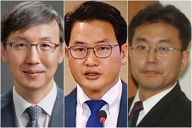 조국혁신당이 추천한 '3대 특검법'(내란특검법·김건희특검법·채상병특검법)에 따른 특별검사 후보자. 한동수 전 대검찰청 감찰부장(왼쪽부터), 심재철 전 법무부 검찰국장, 이명현 전 국방부 검찰단 고등검찰부장./연합뉴스