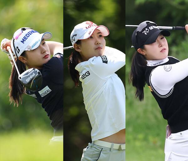대한골프협회가 주관하는 2025년 한국여자프로골프(KLPGA) 투어 메이저 대회 DB그룹 제39회 한국여자오픈골프선수권대회에 출전하는 박현경, 황유민, 고지우 프로. 사진제공=KLPGA