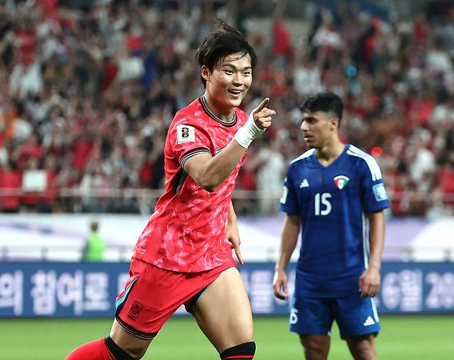 쿠웨이트전에서 골을 터트린 오현규. [연합뉴스]