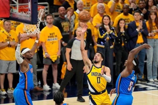 인디애나 할리버튼(0번)의 슛. 사진[Kyle Terada-Imagn Images/로이터=연합뉴스]