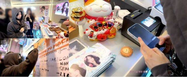 가수 태연이 팬들이 꾸민 이벤트 카페에 방문해 싸인을 남기고 있다./유튜브 TAEYEON Official 캡처