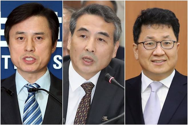 왼쪽부터 조은석 전 감사원장 감사위원, 민중기 전 서울중앙지방법원장, 이윤제 명지대 교수. 연합뉴스