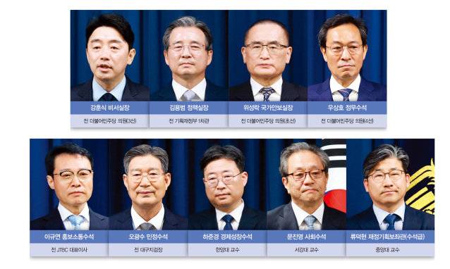 이재명 정부 대통령실 수석급 이상 인선. 동아DB‧뉴시스