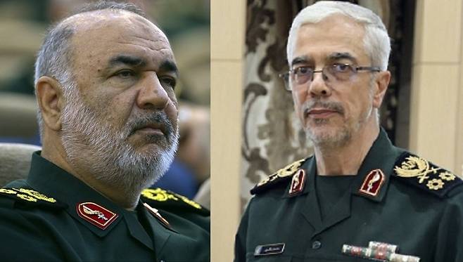호세인 살라미 이슬람혁명수비대 총사령관(왼쪽)과 모하마드 호세인 바게리 이란군 참모총장. 사진=AP/뉴시스