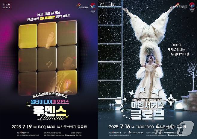 마임서커스 글로브와 멀티미디어 퍼포먼스 루멘스(왼쪽) 공연 포스터.(부산문화회관 제공. 재판매 및 DB 금지)
