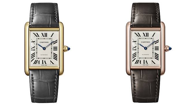 옐로 골드 또는 핑크 골드로 선보이는 탱크 루이 까르띠에. 가장 큰 사이즈 버전이다. 사진 까르띠에