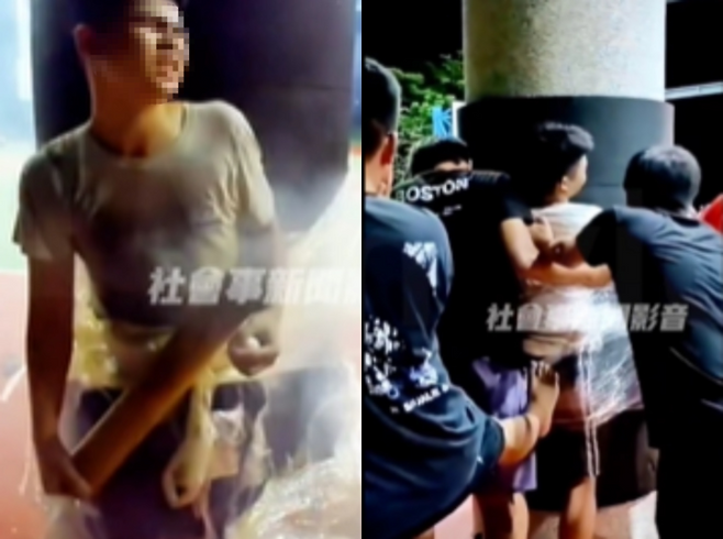 농구대에 묶인 학생과 그를 묶는 과정. [사진 = udn.com]