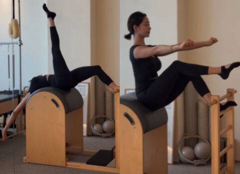 배우 한그루가 고난도 포즈를 취하며 필라테스를 하고 있다. / 한그루 개인 인스타그램