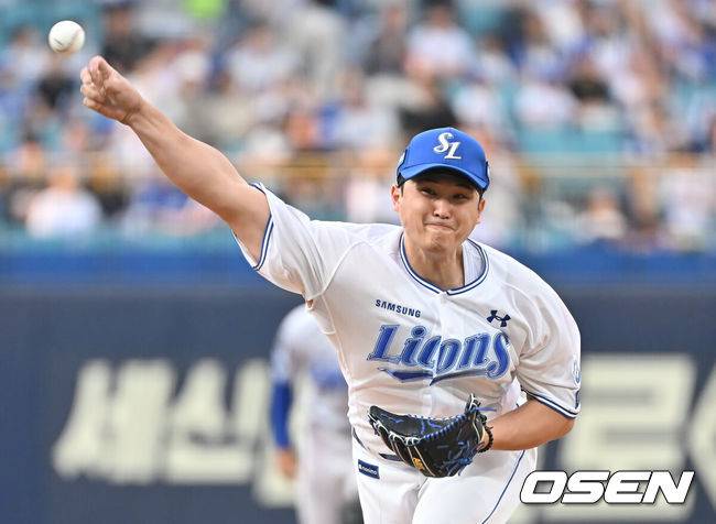 [OSEN=대구, 이석우 기자] 29일 대구삼성라이온즈파크에서 2025 신한 SOL 뱅크 KBO 리그 삼성 라이온즈와 롯데 자이언츠의 경기가 열렸다. 홈팀 삼성은 최원태가, 방문팀 롯데는 박세웅이 선발 출전했다. 삼성 라이온즈 선발 투수 최원태가 역투하고 있다. 2025.05.29 / foto0307@osen.co.kr