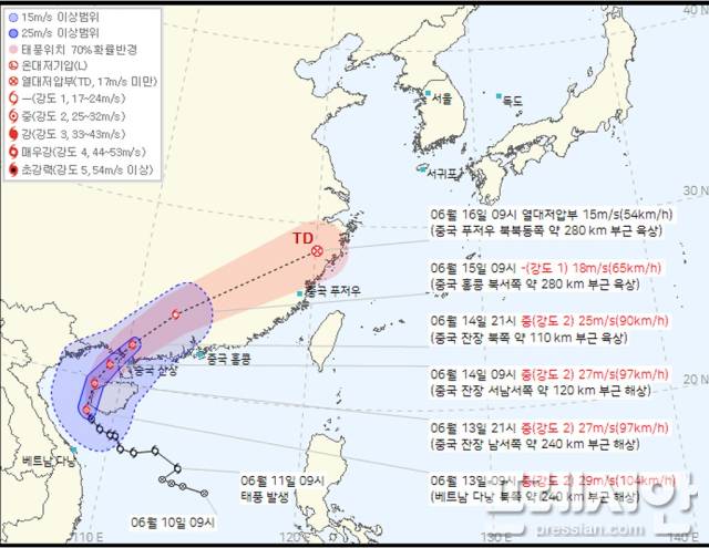 ▲2025년 첫 태풍 우딥의 이동경로ⓒ광주기상청