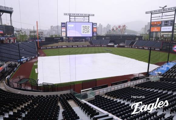 지난 5월 1일 대전 한화생명볼파크에 방수포가 펼쳐져 있다. 한화 이글스 제공