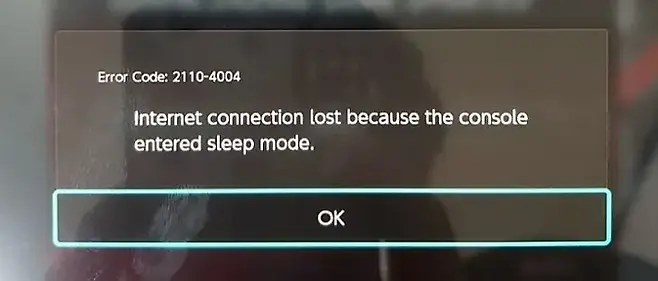 Error Code 21104004 Internet connection lost because the console entered sleep mode OK