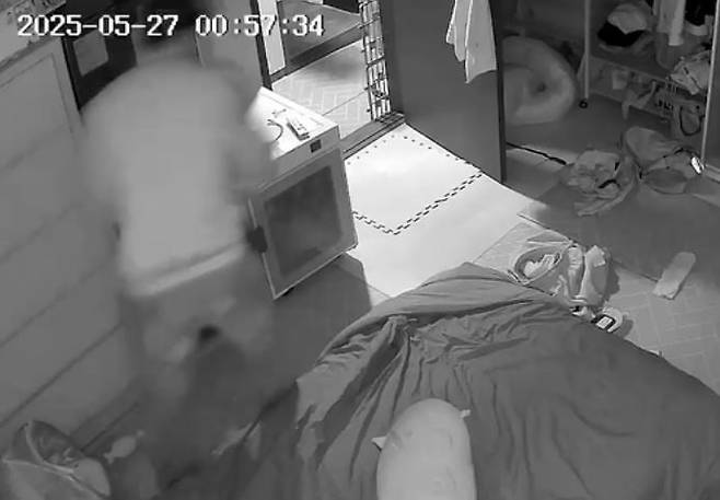 지난달 27일 안동의 한 아파트에 침입한 괴한이 20대 여성의 속옷을 뒤지는 모습. /피해자 A씨 제공.