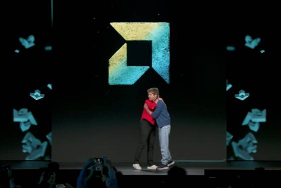 13일 미국 캘리포니아 세너제이에서 열린 AMD 연례 콘퍼런스인 ‘AMD 어드밴싱 AI 2025’에서 리사 수 AMD CEO와 샘 올트먼 오픈AI CEO가 포옹하고 있다. [AMD 유튜브 캡처]