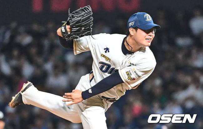 [OSEN=창원, 이석우 기자] 18일 창원NC파크에서 2024 신한 SOL 뱅크 KBO 리그 NC 다이노스와 한화 이글스의 경기가 열렸다. 홈팀 NC는 신민혁이 방문팀 한화는 류현진이 선발 출전했다. NC 다이노스 김영규가 역투하고 있다. 2024.07.18 / foto0307@osen.co.kr