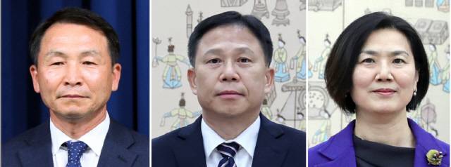 이재명 대통령이 15일 국가안보실 차장 인사를 단행했다.   왼쪽부터 김현종 1차장(전 문재인 정부 청와대 국방개혁비서관), 임웅순 2차장(주캐나다 대사), 오현주 3차장(주교황청대한민국대사관 특명전권대사). 연합뉴스 자료사진.