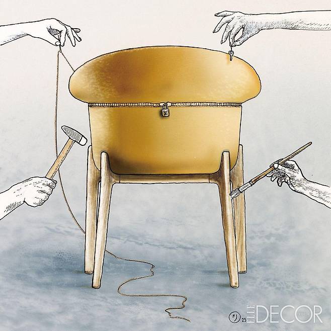 수많은 장인의 손길을 거쳐 완성된 ‘퍼펙토’ 암체어를 그린 파트리크 주앵의 스케치.