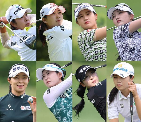 대한골프협회가 주관하는 2025년 한국여자프로골프(KLPGA) 투어 메이저 대회 DB그룹 제39회 한국여자오픈골프선수권대회에 출전한 박지영, 황유민, 박현경, 이예원, 김수지, 박민지, 유현조, 이가영 프로. 사진제공=KLPGA