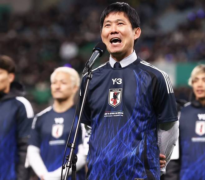 모리야스 하지메 일본축구대표팀 감독은 3년 전 카타르월드컵 16강을 넘어 1년 앞으로 다가온 북중미월드컵에서 우승을 목표하고 있다. 사진출처｜JFA 인스타그램