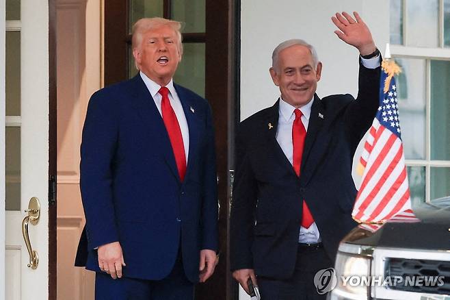 4월7일 트럼프 미국 대통령과 네타냐후 이스라엘 총리 [로이터=연합뉴스 자료사진. 재판매 및 DB 금지]