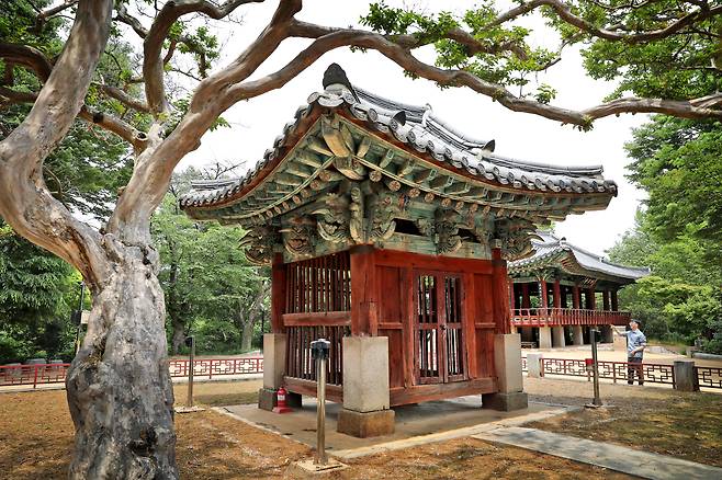 이성계가 황산대첩에서 대승하고 자축연을 열었다는 오목대. 고종의 친필을 새긴 '태조고황제주필유지' 비가 있다. / 주민욱 영상미디어 기자