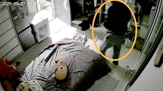 지난달 27일 안동의 한 아파트에 침입한 괴한이 20대 여성의 속옷을 뒤지는 모습. 괴한은 1시간 동안 3차례나 같은 행위를 반복했다. /피해자 B씨 제공.