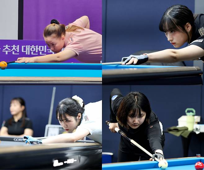 20대 LPBA 선수들이 개막전에서 강세를 보였다. 사진은 지난 15일 경기 고양 킨텍스 PBA스타디움에서 열린 우리금융캐피탈 PBA-LPBA 챔피언십 2025 LPBA PPQ라운드에 출전한 (왼쪽 위부터 시계 방향)응우옌호앙엔니, 장가연, 김한길, 김도경의 모습. /사진=프로당구협회(PBA) 제공