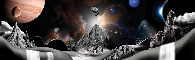 로칸킴, Space oddity 34, 비디오에 혼합매체, 60x150 cm, 2024