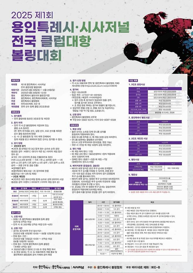 '2025 제1회 용인특례시·시사저널 전국 클럽대항 볼링대회'가 오는 6월28일, 29일 양일간 용인 동백동 볼토피아 볼링경기장에서 화려하게 막을 올린다. 전국클럽대항 볼링대회 포스터 ⓒ용인특례시볼링협회 제공