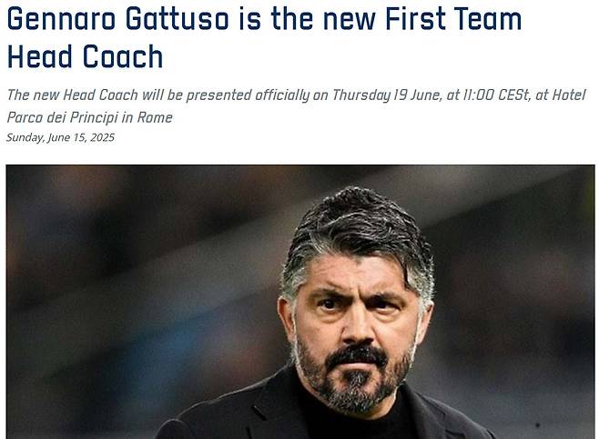 젠나로 가투소의 선임 소식을 전하는 이탈리아축구협회. /사진=이탈리아축구협회 공식 홈페이지 갈무리