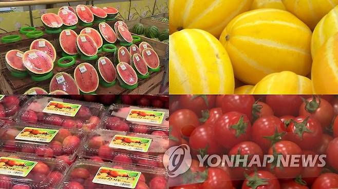 여름 과일 수박, 참외, 방울토마토, 자두(좌상부터 시계방향) [연합뉴스TV 캡처]