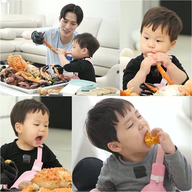 슈퍼맨이 돌아왔다, 킹크랩 먹방 (사진: KBS '슈돌')