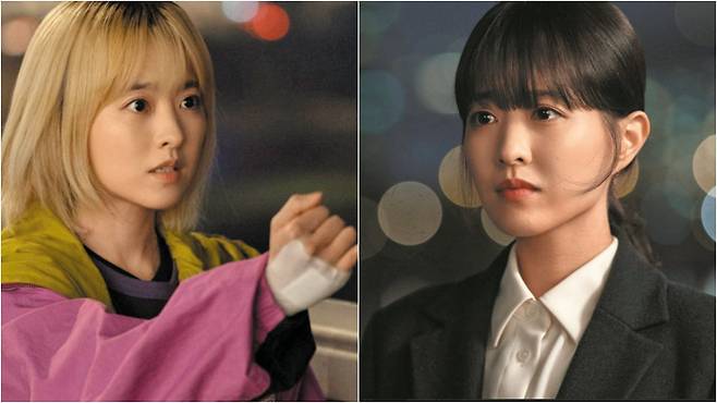 Yoo Mi-ji (left) and Yoo Mi-rae (right), the twin sisters at the heart of the drama Our Unwritten Seoul, are portrayed by actress Park Bo-young, who plays both roles. While the characters are identical in appearance, they differ completely in personality. Adding to the complexity, Park also plays “Mi-rae pretending to be Mi-ji” and “Mi-ji pretending to be Mi-rae,” effectively taking on four personas in one series. In the early episodes, Mi-ji is easily distinguishable by her bleached blonde hair, but as she later switches to black hair, Park conveys the characters' nuances through subtle differences in speech, demeanor, and expression. /tvN