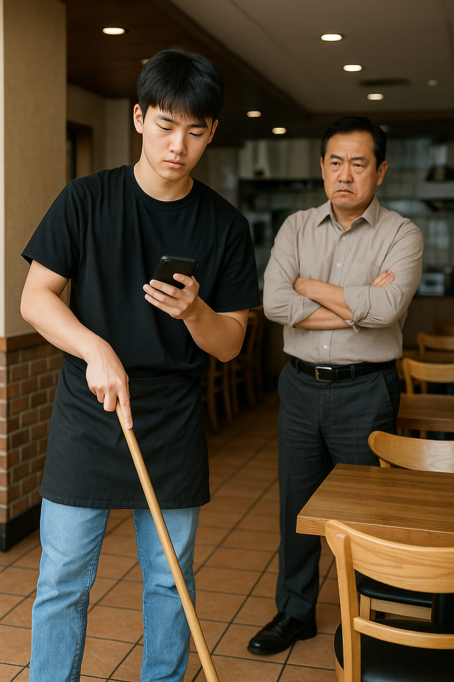 20살 아르바이트생 때문에 고민이 많다는 자영업자의 사연을 AI를 활용해 이미지로 생성. /사진=챗GPT