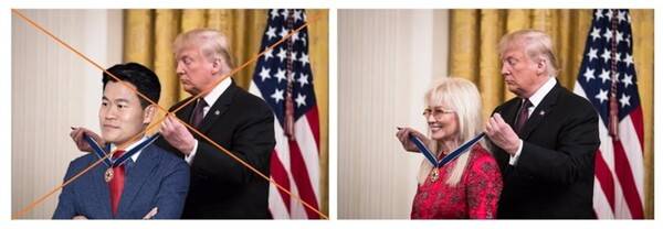 ▲프랑스 통신사 AFP는 13일 팩트체크 보도를 통해 “미국 자유 훈장을 받은 공화당 후원자 사진에 전한길 씨 모습을 합성한 것”이라고 밝혔다. 사진출처=AFP 홈페이지 갈무리.