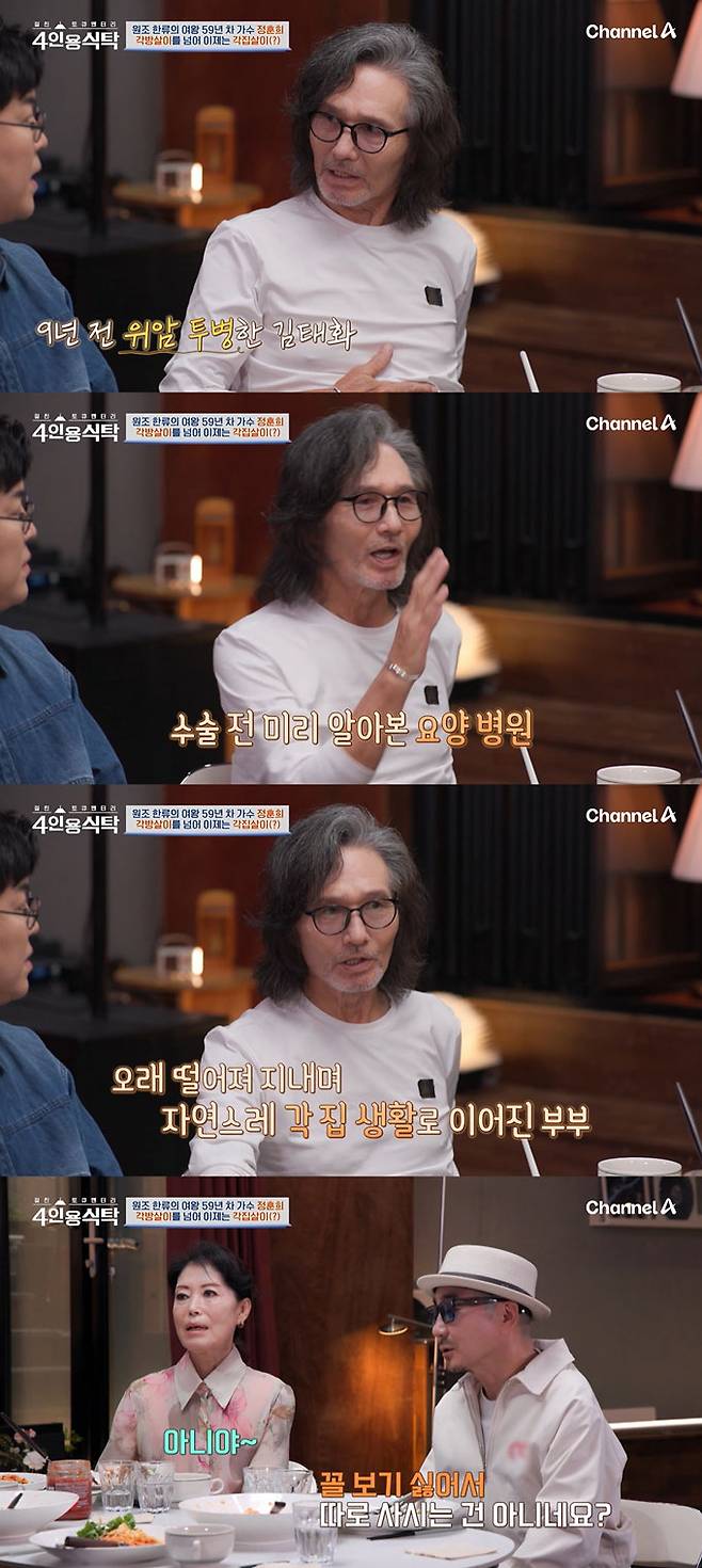 가수 김태화가 아내 정훈희와 각집 살이 중이라고 고백했다. /사진=채널A '절친 토큐멘터리 4인용 식탁' 방송 화면