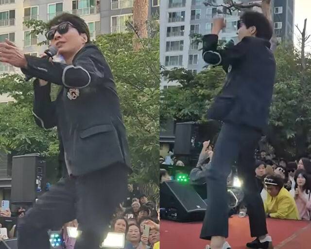 신정환이 최근 행사에서 '컨츄리꼬꼬' 노래를 부르고 있다. / 유튜브