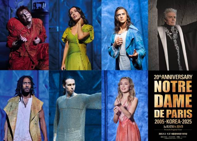 프렌치 오리지널 뮤지컬 '노트르담 드 파리' 내한 공연 한국투어 20주년 기념 캐스팅. 안젤로 델 베키오(왼쪽 위부터), 엘하이다 다니, 지안마르코 스키아레띠, 다니엘 라부아, 제이, 존 아이젠, 엠마 르핀. 사진 제공=마스트인터내셔널