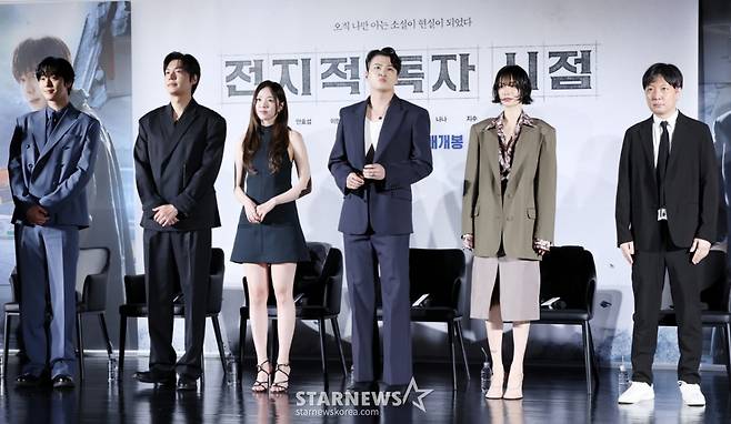 배우 안효섭, 이민호, 채수빈, 신승호, 나나, 김병우 감독이 17일 서울 광진구 롯데시네마 건대입구에서 진행된 영화 '전지적 독자 시점(김병우 감독)' 제작보고회에 참석하고 있다. /2025.06.17 /사진=김휘선 hwijpg@