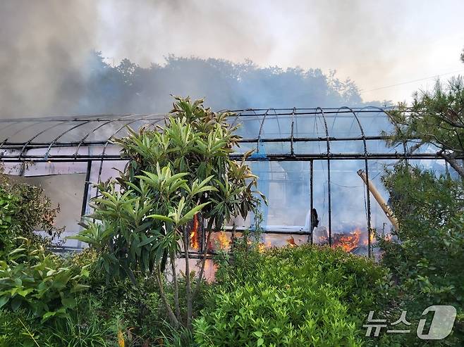 18일 오전 울산 울주 범서읍 서사리의 한 농막에서 화재가 발생했다.(울산소방본부 제공. 재판매 및 DB 금지)