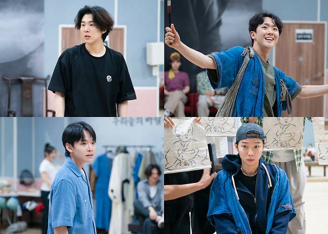 뮤지컬 ‘스웨그에이지 외쳐,조선!’의 ‘단’ 역 양희준·임규형·박정혁·김서형이 개막을 앞두고 한창 연습 중이다. 사진 | PL 엔터테인먼트