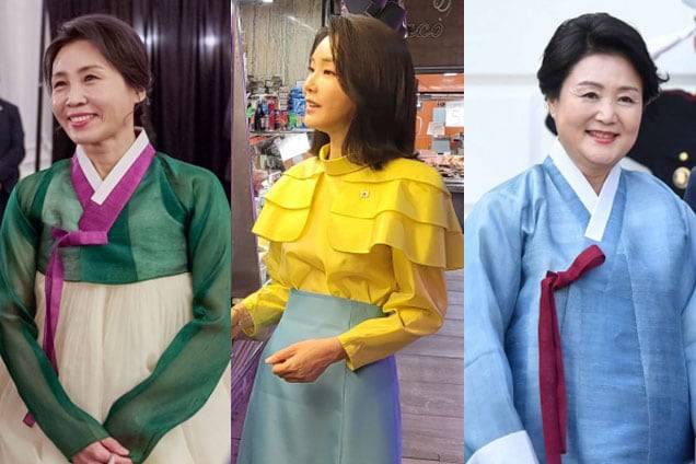 16일 캐나다 총독 내외 주최 주요 7개국(G7) 정상회의 초청국 리셉션에 참석한 김혜경 여사(왼쪽부터), 2022년 스페인 마드리드에서 열린 정상회의 마지막 날 시장을 방문한 김건희 여사, 2017년 한미 정상회담을 위해 미국을 방문 중인 김정숙 여사. /연합뉴스, 뉴시스