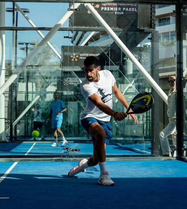 Tennis player Novak Djokovic plays padel in Doha, Qatar, in 2024. /Instagram