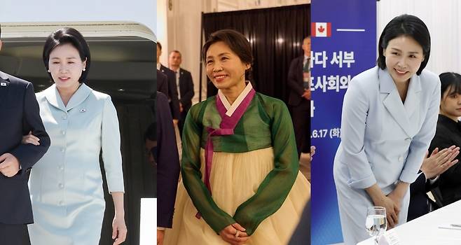 이재명 대통령과 주요 7개국(G7) 정상회의에 동행한 김혜경 여사의 모습. 연합뉴스