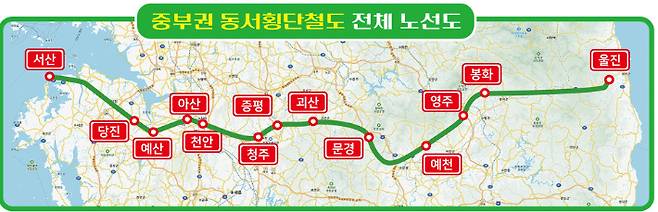 중부권 동서횡단철도 전체 노선도. 울진군 제공