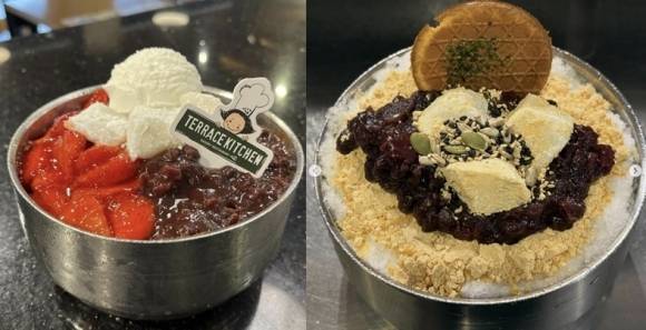 성심당의 ‘전설의 팥빙수’(왼쪽)와 ‘인절미 빙수’. 자료 : 성심당 테라스키친 인스타그램