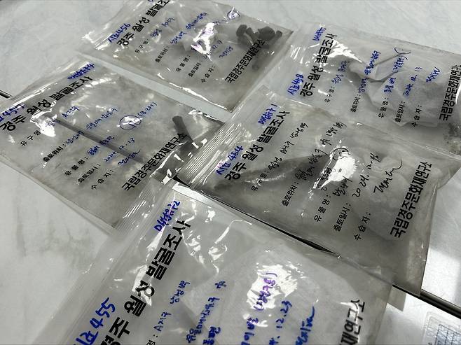 경주 월성에서 출토된 동물 뼈     (경주=연합뉴스) 김예나 기자 = 지난 11일 경북 경주시 신라월성연구센터 숭문대에서 공개된 월성 출토 동물 뼈 모습. 국립경주문화유산연구소는 3세기 사로국 시기에 의례를 지내며 묻은 것으로 추정되는 개 뼈를 중심으로 월성 출토 개의 유전자를 분석하고 연구할 예정이다. 2025.6.18
    yes@yna.co.kr