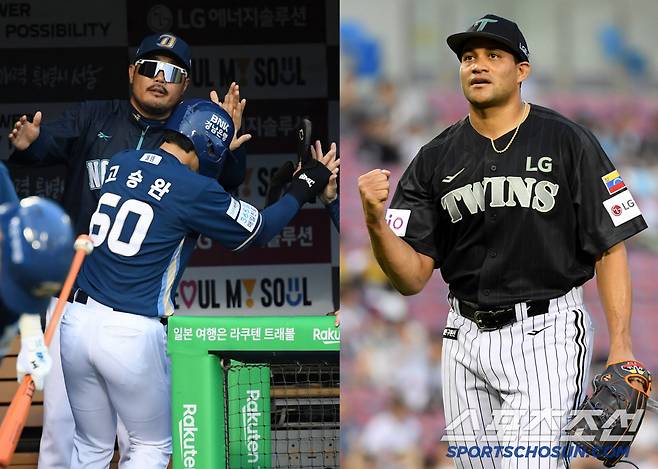 데뷔 첫 선발 출장 경기에서 첫 안타 첫 득점을 올린 NC 고승완, LG 선발 치리노스는 데뷔 첫 안타 볼을 직접 닦아줬다.