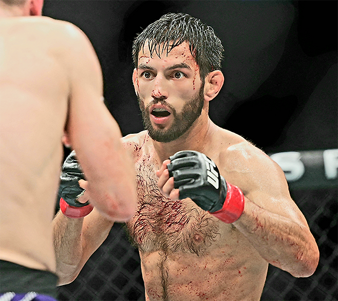 한국·독일계 종합격투기 선수 맷 슈넬이 2025년 4월 미국 미주리주 캔자스시티 티모바일 센터 UFC on ESPN 66에서 경기하고 있다. 플라이급 공식랭킹 7위 출신 슈넬은 UFC 통산 7승째를 거뒀다. 사진=William Purnell-Imagn Images=연합뉴스 제공