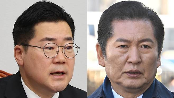 박찬대 더불어민주당 전 원내대표(왼쪽)와 정청래 의원. [연합]